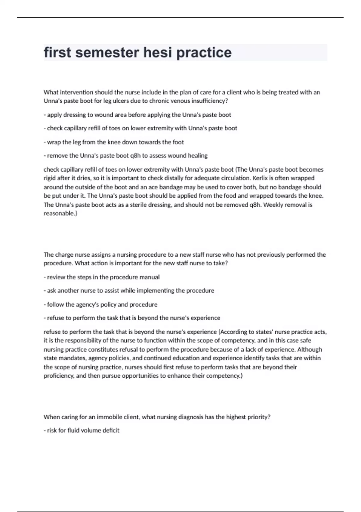 first semester hesi practice HESI Nursing Nightingale College - Question and answers rated A+ ...