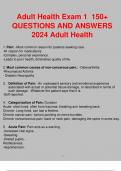 Adult Health Exam 1 150+ QUESTIONS AND ANSWERS 2024 Adult Health.
