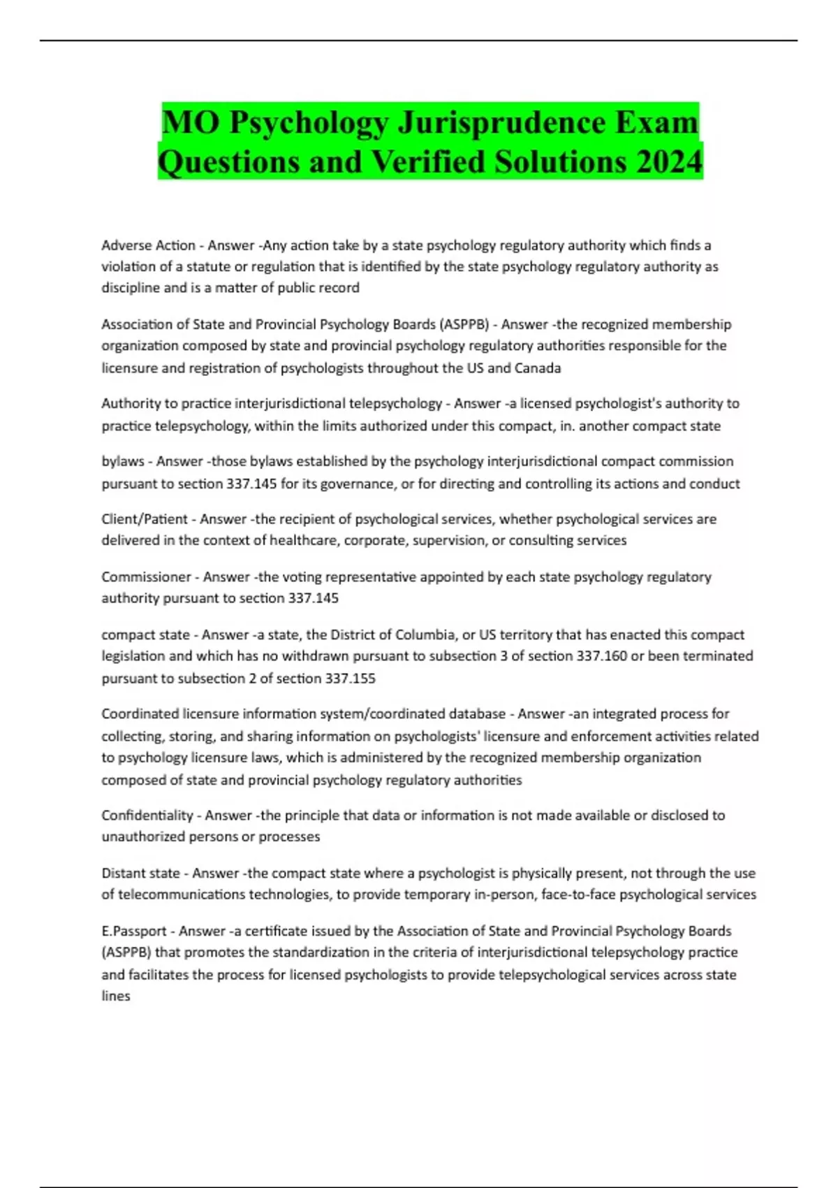 Mass Psychology Jurisprudence Exam 2024 Mass Psychology Stuvia UK