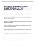 MARYLAND HOME IMPROVEMENT SALESPERSON EXAM PREP QUESTIONS AND ANSWERS