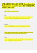 SARAH MICHELLE BOARD Review Exam Questions And Answers Latest Updated 2024&sol;2025 &lpar;100&percnt; Correct Answers&rpar;
