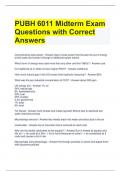 PUBH 6011 Midterm Exam Questions with Correct Answers 