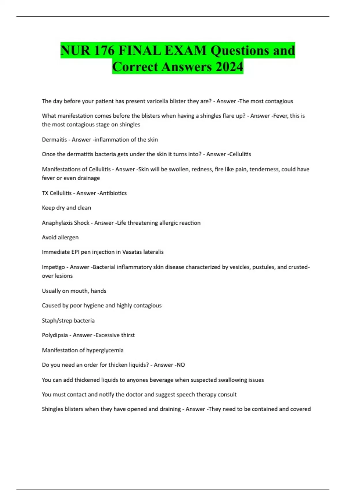 NUR 176 FINAL EXAM ACTUAL 2025/2026 QUESTIONS AND 100% CORRECT ANSWERS ...