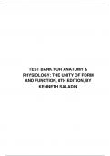 TEST BANK FOR ANATOMY & PHYSIOLOGY: THE UNITY OF FORM AND FUNCTION, 8TH EDITION, BY KENNETH SALADIN