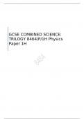 AQA GCSE COMBINED SCIENCE: TRILOGY Physics Paper 1H   QUESTION PAPER AND MARK SCHEME FOR JUNE 2023 8464/P/1H