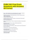 PUBH 302 Final Exam Questions with Answers All Correct 