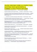 MAINE MOTOR VEHICLE INSPECTION LICENSE TEST QUESTIONS & CORRECT SOLUTIONS 2023&sol;2024 