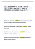 AQA GEOGRAPHY PAPER 1 EXAM  2024 QUESTIONS AND CORRECT VERIFIED ANSWERS GRADED A+