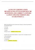 ACSM CPT CERTIFICATION REVIEW/ACSM CPT EXAM REVIEW 300 QUESTIONS AND CORRECT ANSWERS LATEST UPDATED VERSION 2024 GUARANTEED A+