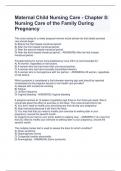Maternal Child Nursing Care - Chapter Nursing Care of the Family During Pregnancy.Questions  answered correctly
