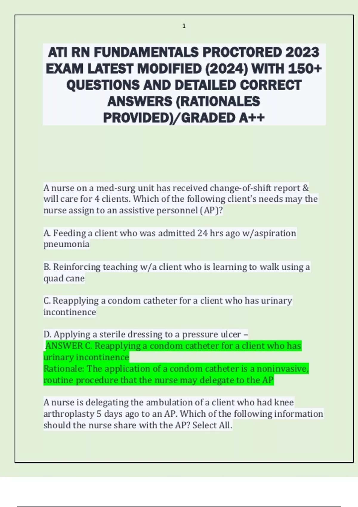 ATI RN FUNDAMENTALS PROCTORED 2023 EXAM LATEST MODIFIED (2024) WITH 150 ...