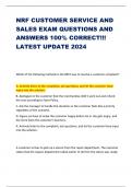 NRF CUSTOMER SERVICE AND  SALES EXAM QUESTIONS AND  ANSWERS 100&percnt; CORRECT&excl;&excl;&excl; LATEST UPDATE 2024
