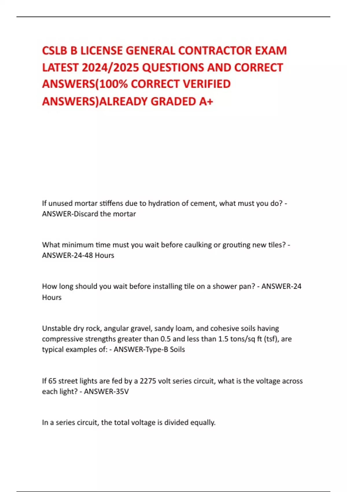 CSLB B LICENSE GENERAL CONTRACTOR EXAM LATEST 2024/2025 QUESTIONS AND ...