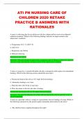 ATI PN NURSING CARE OF CHILDREN 2020 RETAKE PRACTICE B ANSWERS WITH RATIONALES