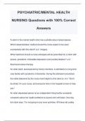 PSYCHIATRIC/MENTAL HEALTH NURSING Exam Questions with 100% Correct Answers
