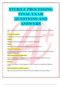STERILE PROCESSING  FINAL EXAM  QUESTIONS AND  ANSWERS