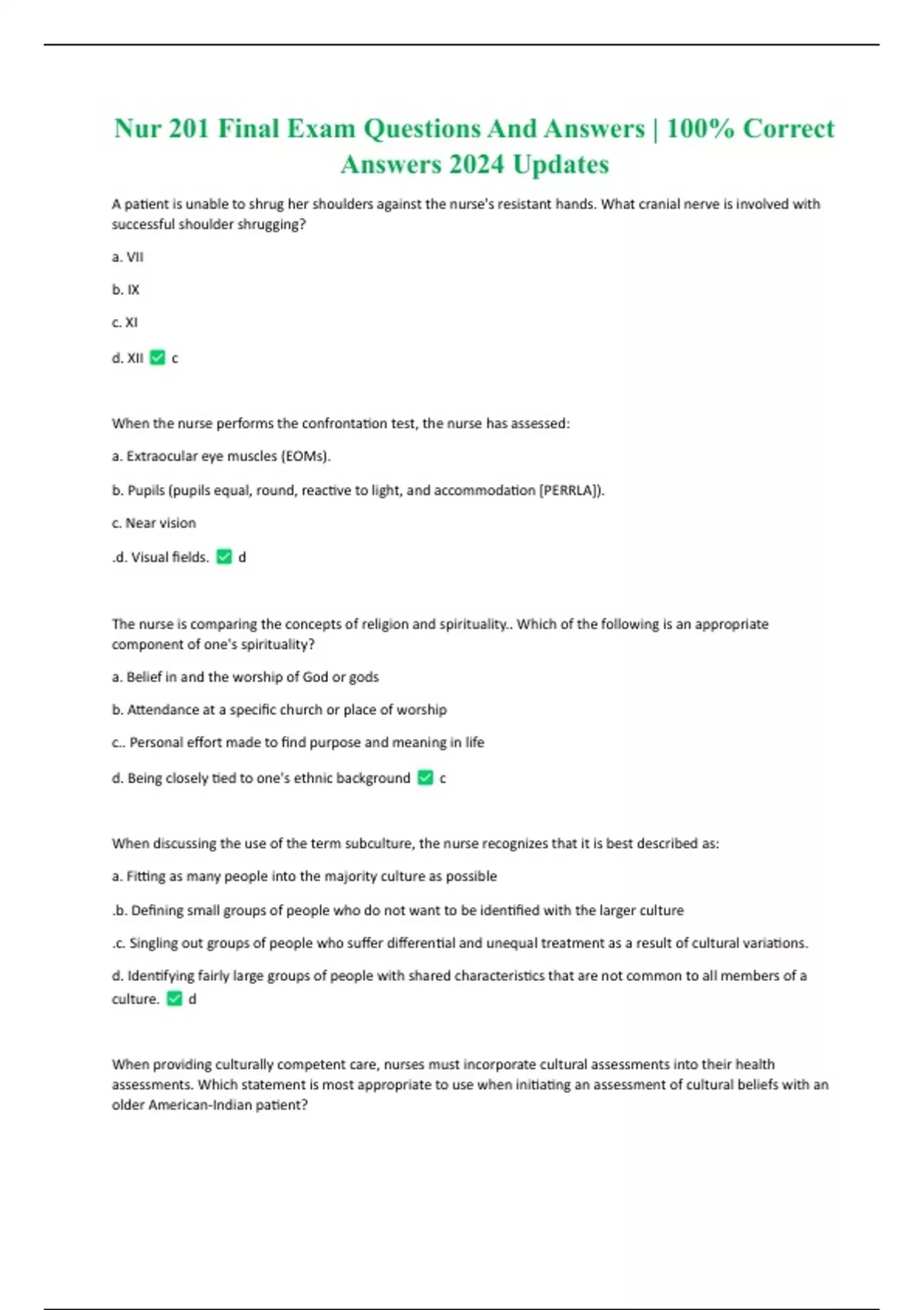 Nur 201 Final Exam Questions And Answers | 100% Correct Answers 2024 ...