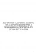 TEST BANK FOR INVESTIGATING CHEMISTRY INTRODUCTORY CHEMISTRY FROM A FORENSIC SCIENCE PERSPECTIVE, 4TH EDITION, MATTHEW JOHLL