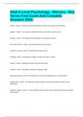 AQA A Level Psychology - Memory - Key Terms Final Exam And Complete Answers 2024.