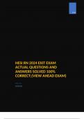 HESI RN 2024 EXIT EXAM ACTUAL QUESTIONS AND ANSWERS SOLVED 100% CORRECT;(VIEW AHEAD EXAM)