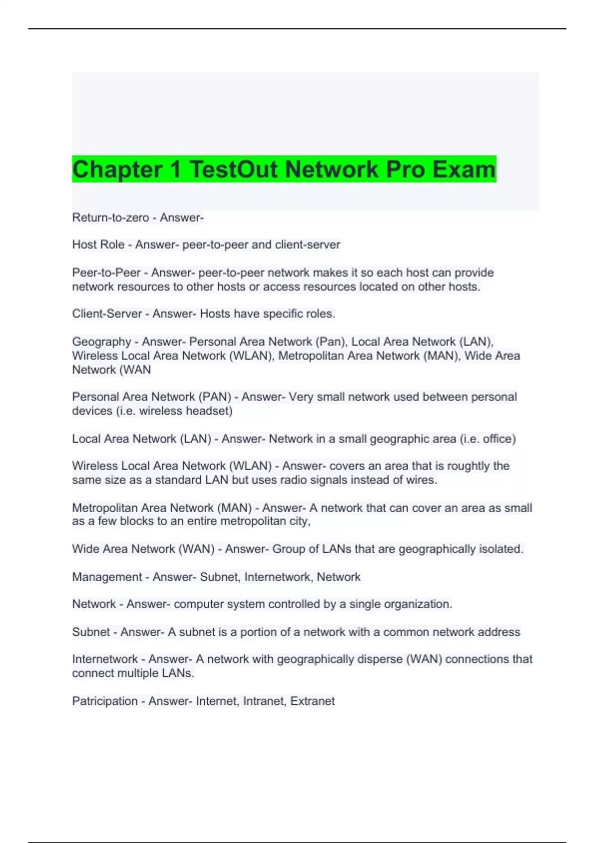 Chapter 1 TestOut Network Pro Exam with complete solutions TestOut