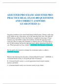 ADJUSTER PRO EXAM/ ADJUSTER PROPRACTICE REAL EXAM 400 QUESTIONS AND CORRECT ANSWERS GUARANTEED A+ 