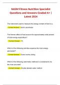 NASM Fitness Nutrition Specialist Questions and Answers Graded A+ | Latest 2024
