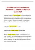 NASM Fitness Nutrition Specialist Vocabulary | Complete Study Guide Latest 2024