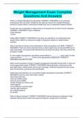 Weight Management Exam Complete Questions And Answers