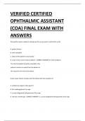 VERIFIED CERTIFIED OPHTHALMIC ASSISTANT (COA) FINAL EXAM WITH ANSWERS 