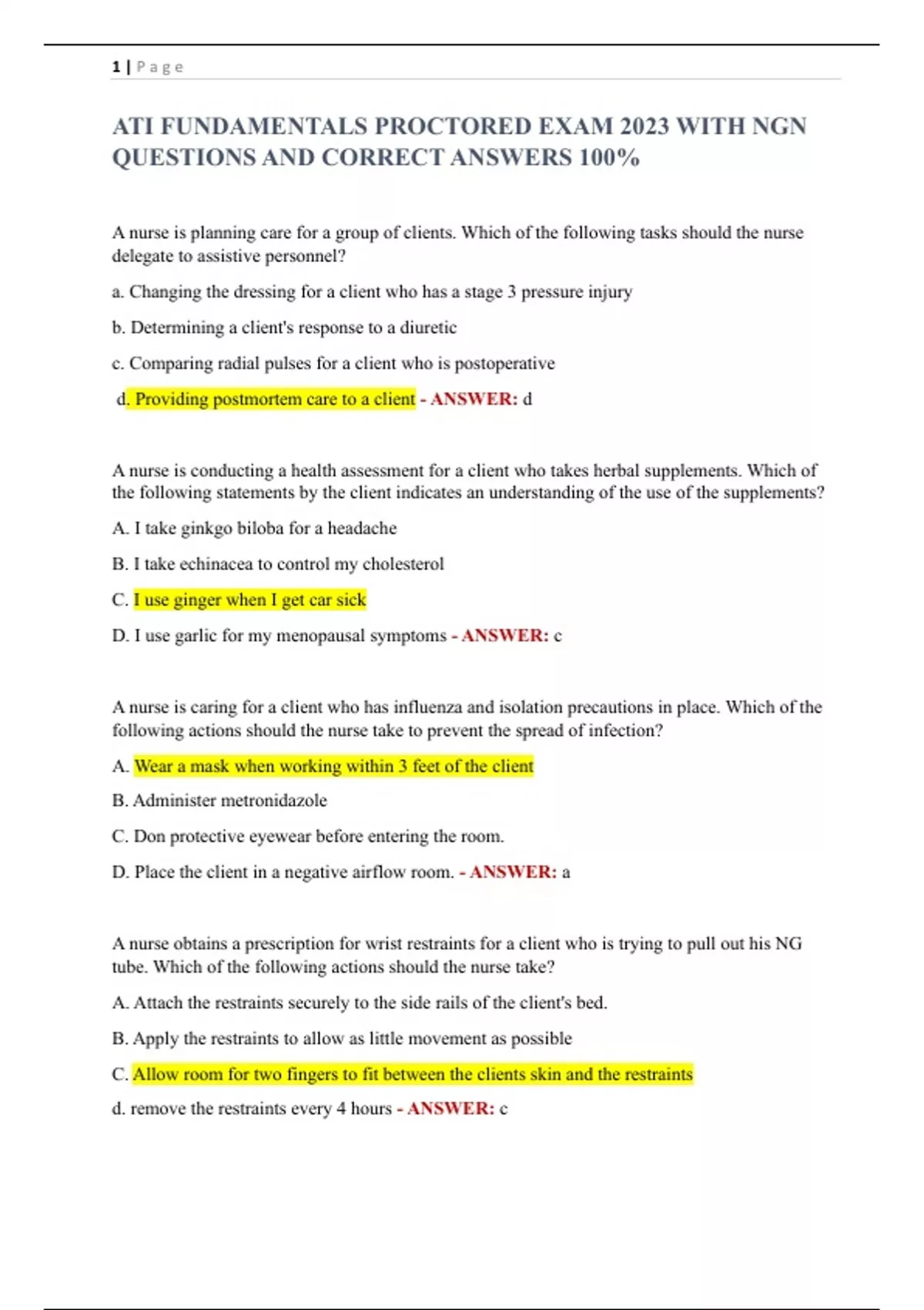 ATI FUNDAMENTALS PROCTORED EXAM 2023 WITH NGN QUESTIONS AND CORRECT ...