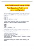 Certified Dietary Manager (CDM) Test Questions And Correct  Answers | Updated