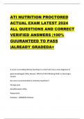 ATI NUTRITION PROCTORED ACTUAL EXAM LATEST 2024 ALL QUESTIONS AND CORRECT VERIFIED ANSWERS |100% GUURANTEED TO PASS