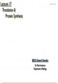 Genetics Chapter 17 & 18 Notes: Translation & Protein Synthesis & Control of Gene Expression in Eukaryotes