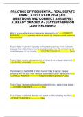 PRACTICE OF RESIDENTIAL REAL ESTATE EXAM LATEST EXAM 2024 &vert; ALL QUESTIONS AND CORRECT ANSWERS &vert; ALREADY GRADED A&plus; &vert; LATEST VERSION &lpar;JUST RELEASED&rpar;