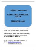 COS1512 ASSESSMENT 1 QUIZ SEMESTER 1 2024. DUE 10 MAY 2024. PASS WITH DISTINCTION.