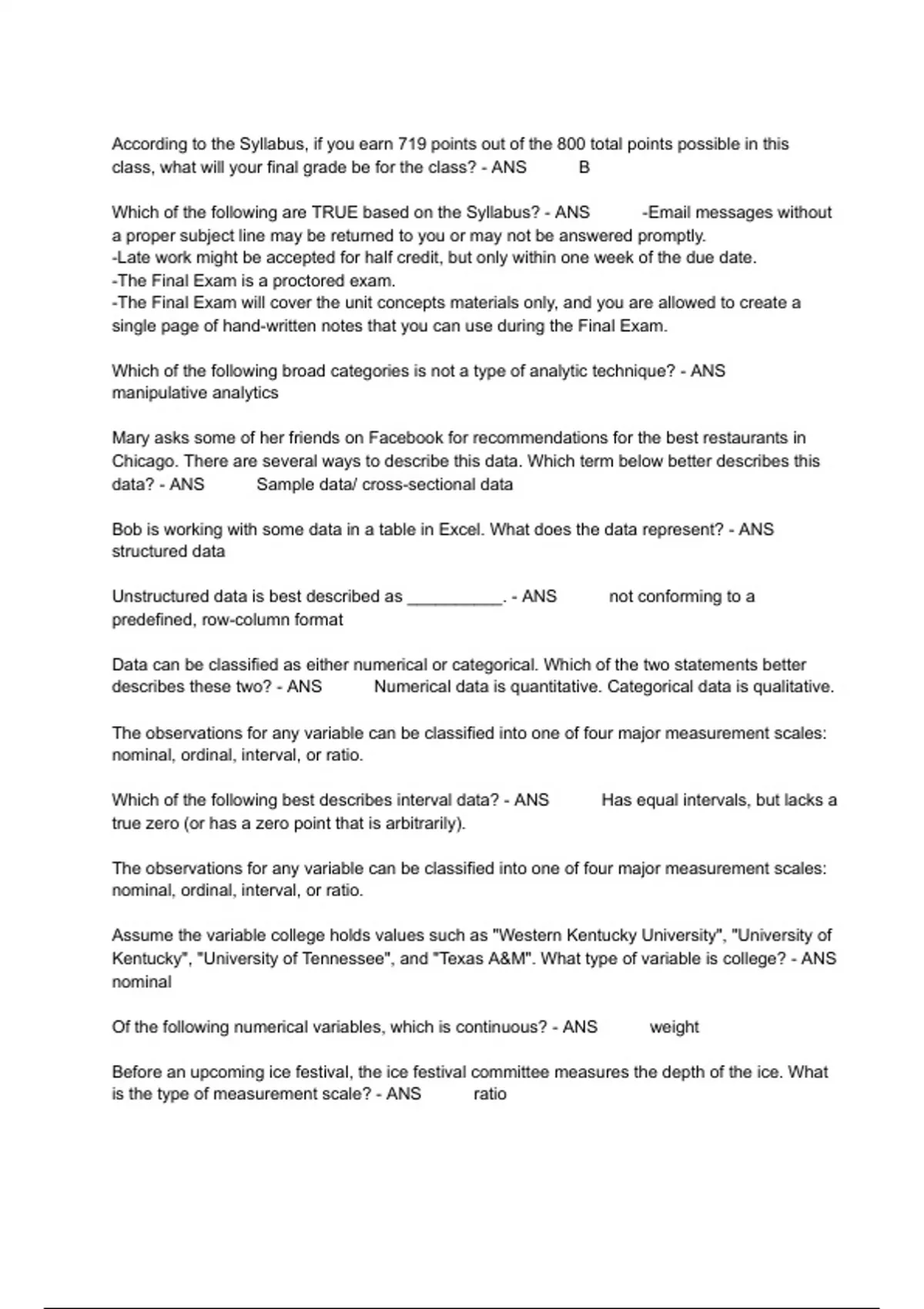 Latest BDAN Final Exam Questions And Answers - ODS - Stuvia US