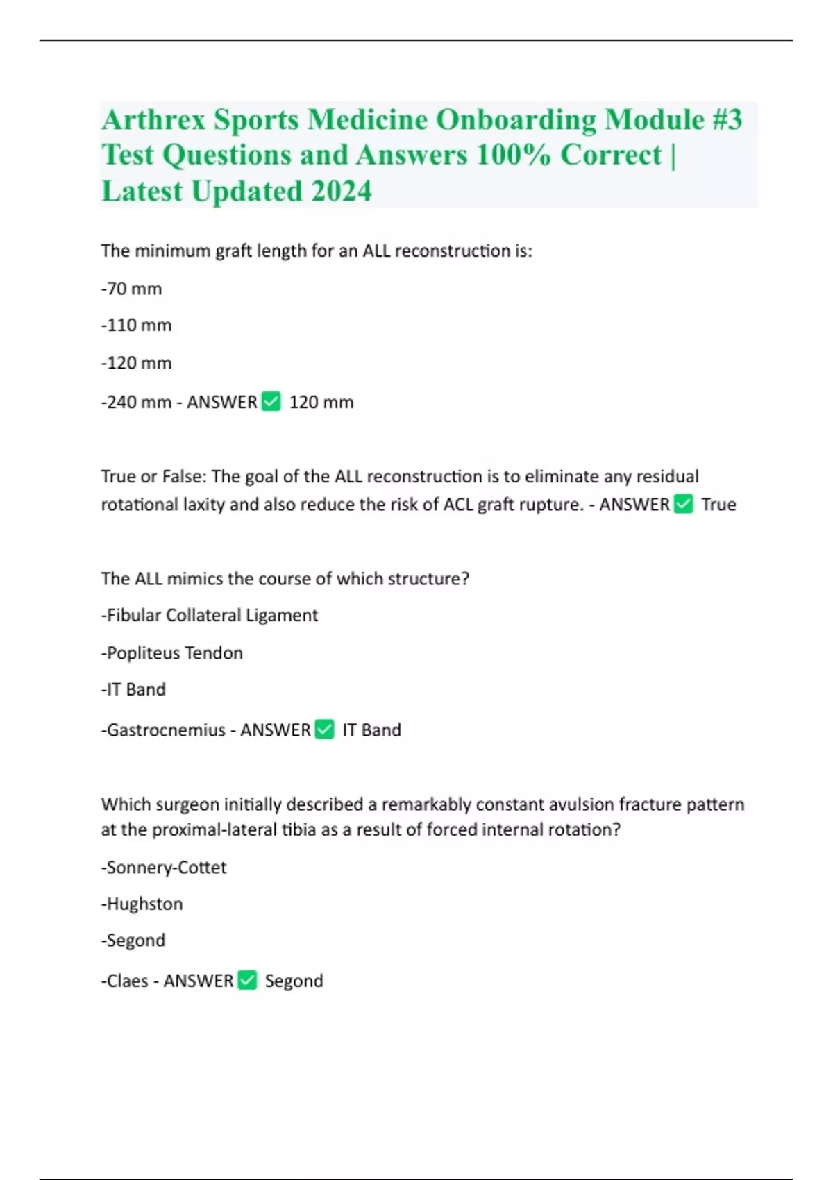 Arthrex Sports Medicine Onboarding Module 3 Test Questions and Answers