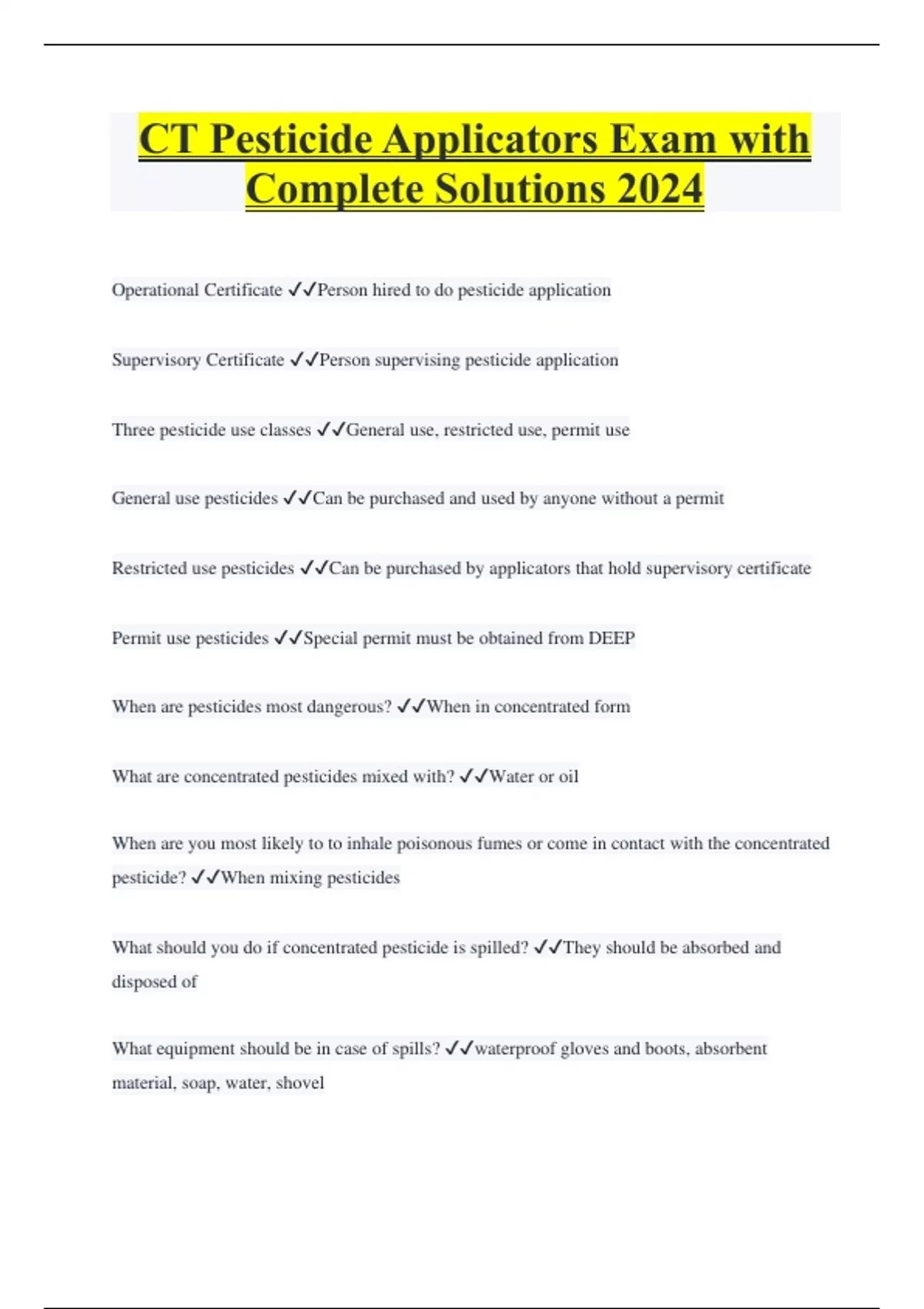 CT Pesticide Applicators Exam with Complete Solutions 2024 CT