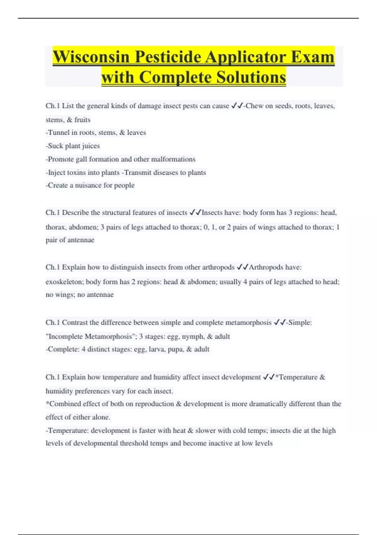 Wisconsin Pesticide Applicator Exam with Complete Solutions Wisconsin