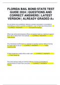 FLORIDA BAIL BOND STATE TEST GUIDE 2024 &vert; QUESTIONS AND CORRECT ANSWERS &vert; LATEST VERSION &vert; ALREADY GRADED A&plus;