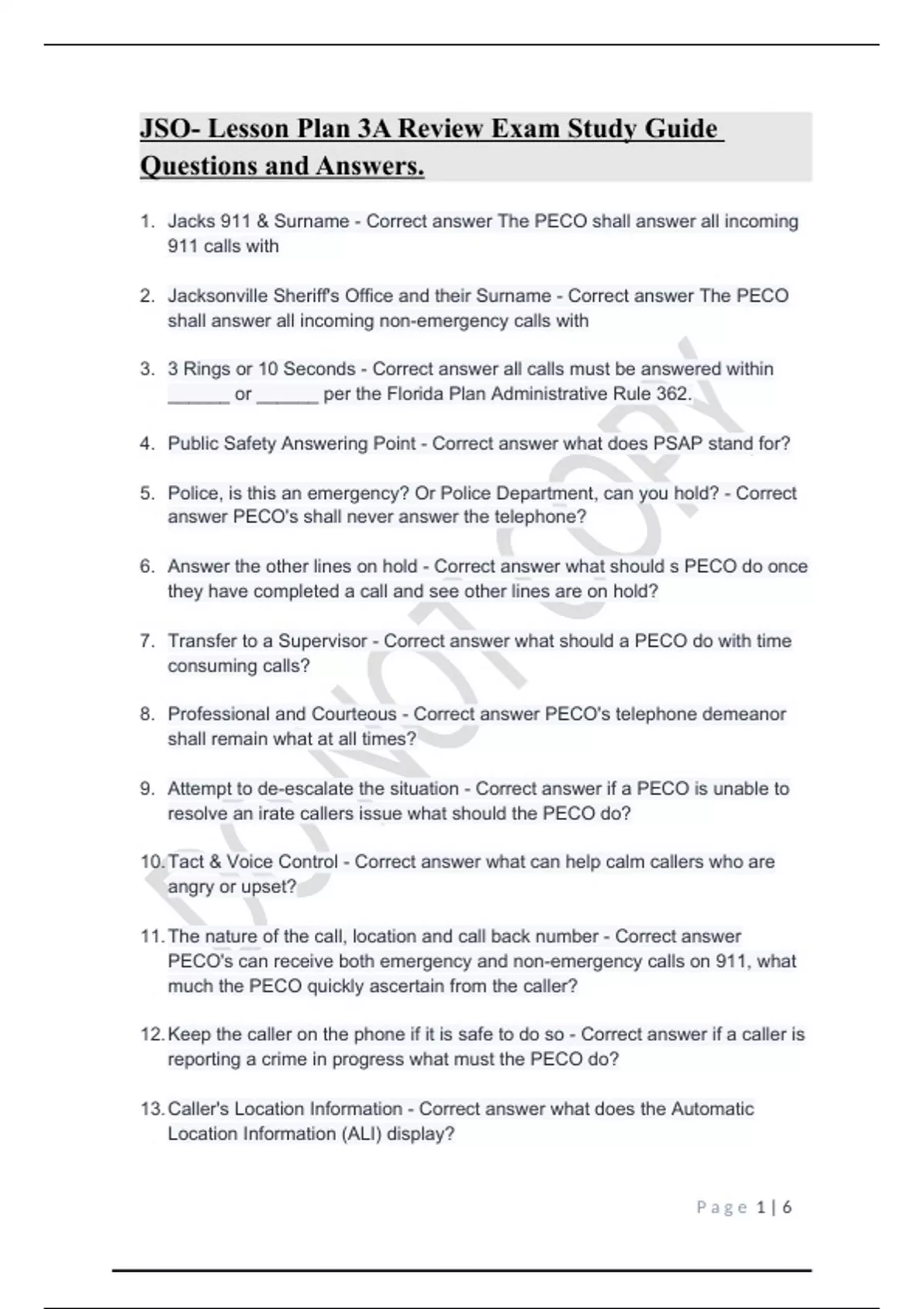 JSO- Lesson Plan 3A Review Exam Study Guide Questions and Answers - RDA ...