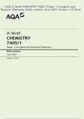 AQA A-level CHEMISTRY 7405/1 Paper 1 Inorganic and Physical Chemistry Mark scheme June 2021 Version