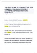 THE AMERICAN RED CROSS CPR 2023- 2024 QUESTIONS AND CORRECT  ANSWERS |VERIFIED ANSWERS  GRADED A+.