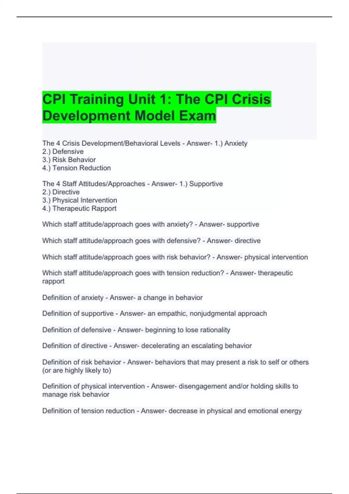 CPI Training Unit 1 The CPI Crisis Development Model Exam 2024 - CPI ...