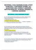 MATERNAL CHILD NURSING EXAM LATEST EXAM 2024 | 2 DIFFERENT EXAMS | ALL QUESTIONS AND CORRECT ANSWERS WITH RATIONALES | ALREADY GRADED A+ | VERIFIED ANSWERS