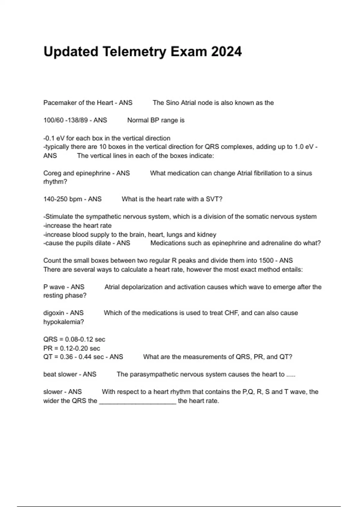 Updated Telemetry Exam 2024 Questions And Answers - Medical-Surgical RN ...
