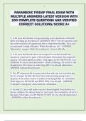 PARAMEDIC FISDAP FINAL EXAM WITH  MULTIPLE ANSWERS LATEST VERSION WITH  200 COMPLETE QUESTIONS AND VERIFIED  CORRECT SOLUTIONS/SCORE A+