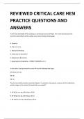 REVIEWED CRITICAL CARE HESI PRACTICE QUESTIONS AND ANSWERS