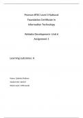 Website Development Unit 6 Assignment 1. Learning Outcomes A